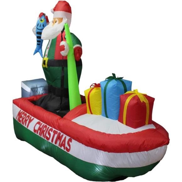 8 Ft Long Inflatable Santa Claus on a Fishing Boat - Picture 4 of 5